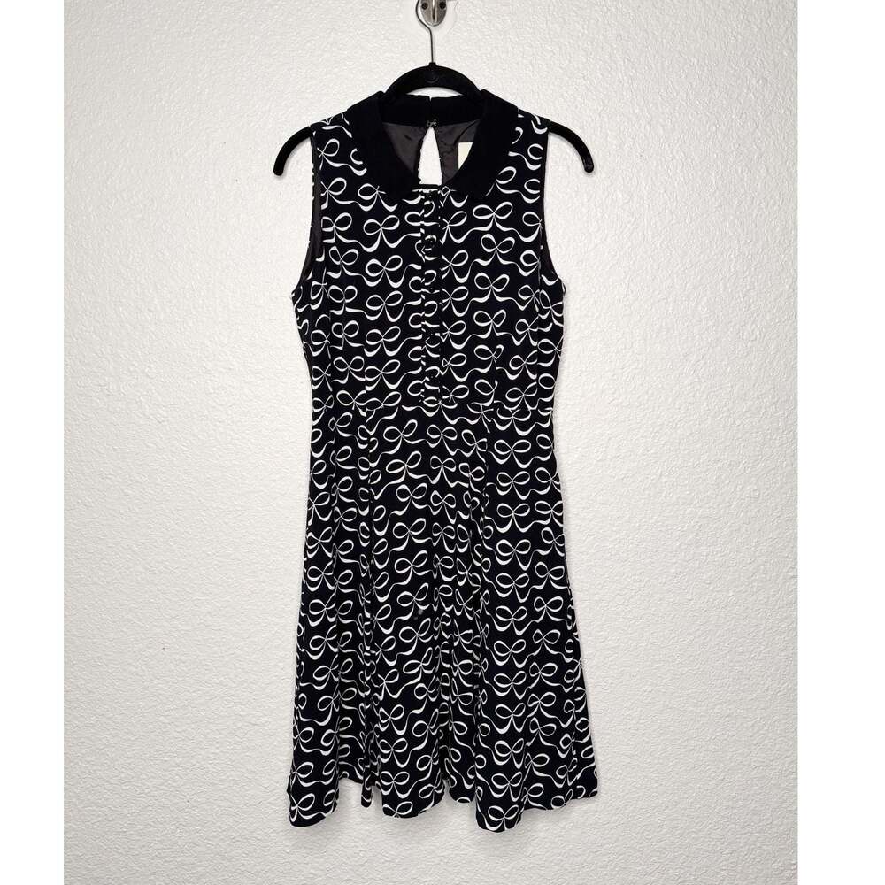 Kate Spade New York Mackenna Black & White Bow Print Fit & Flare Dress Size 6